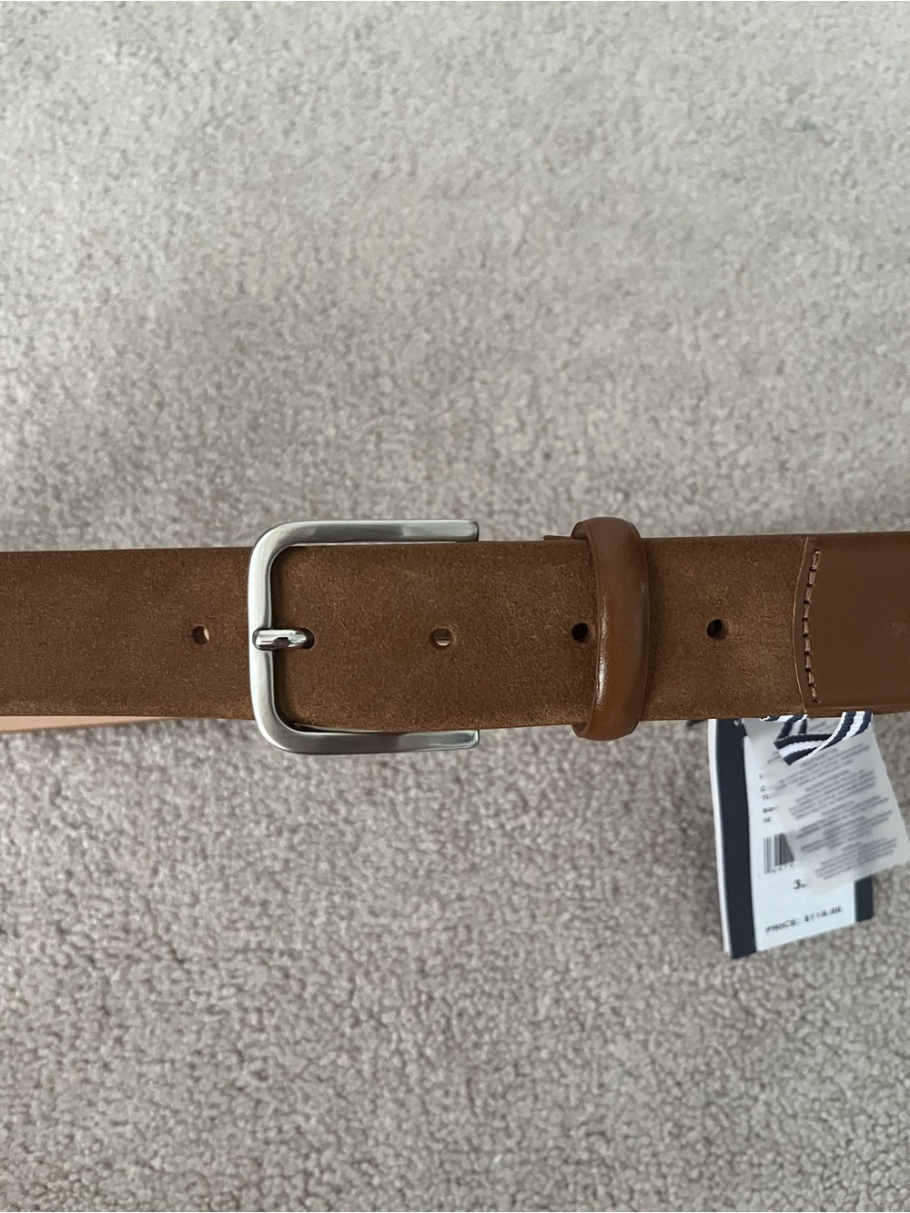 Vineyard Vines Men's Tan Suede and Leather Belt with Silver Buckle